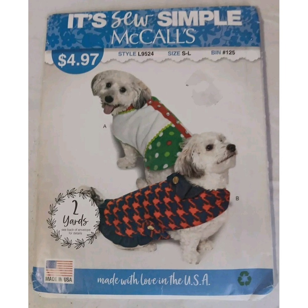 McCall's Dog‎ Coats Pattern Sizes Small Medium Large Sew Simple 2 Styles Uncut